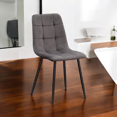 GREY FABRIC CHAIR BLACK METAL LEGS - L52 x W44 x H86 cm