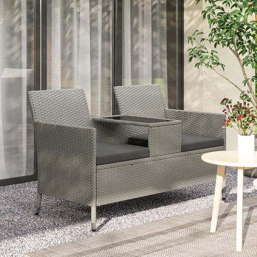 Outsunny Rattan Chair Garden Furniture Patio Companion Love Seat Table Grey