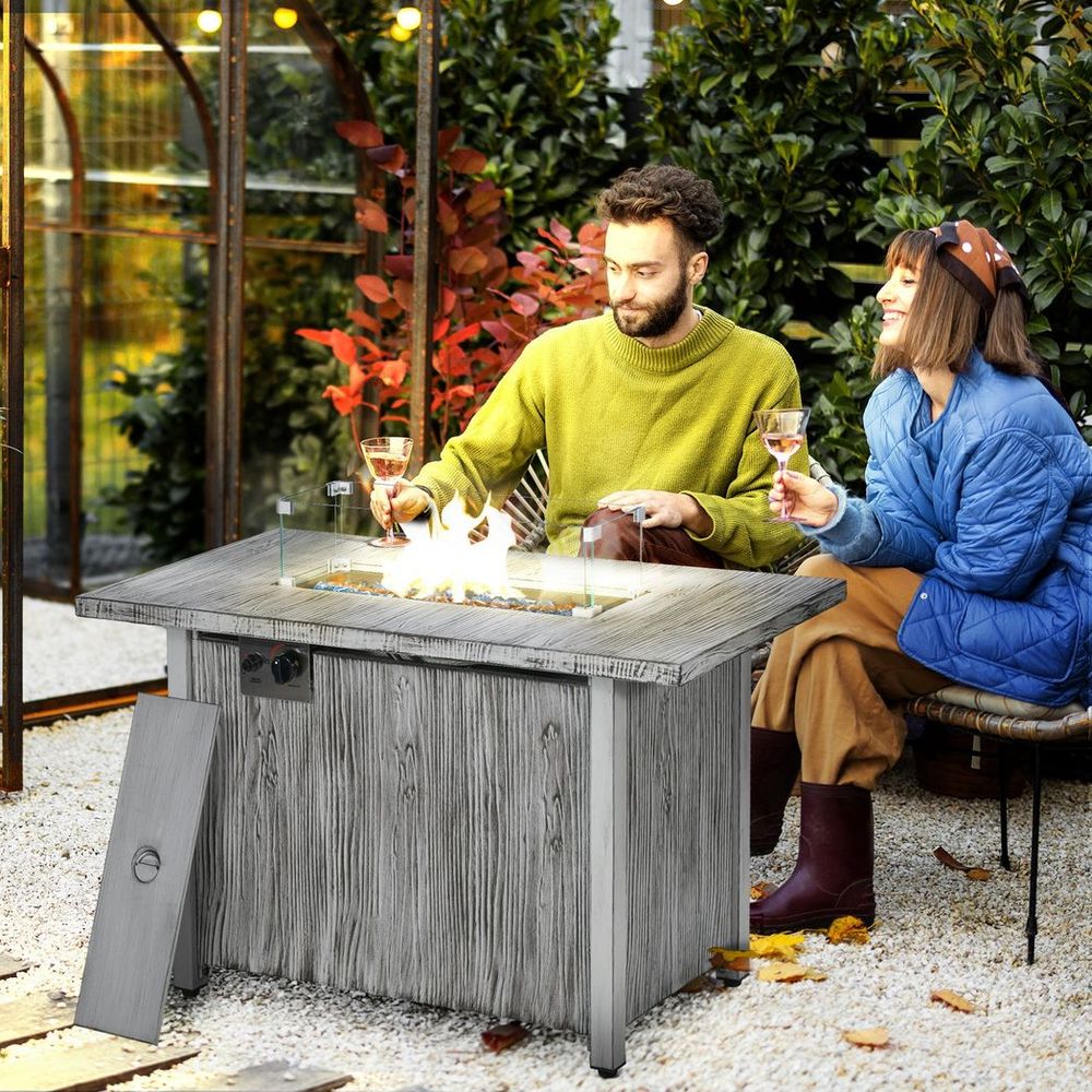 Outsunny Gas Fire Pit Table - 50,000 BTU Burner, Cover, Glass Screen