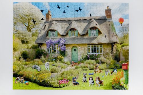 Dogs In A Spring Cottage Garden 1000 Piece Jigsaw Puzzle