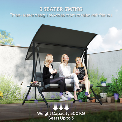Outsunny 3 Seat Garden Swing Chair Steel w/ Adjustable Canopy and Coffee Tables