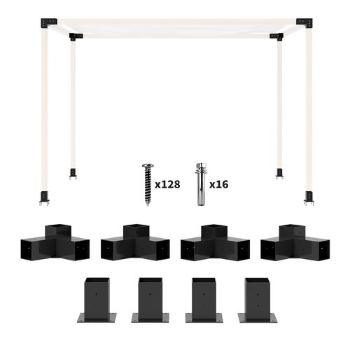 Outsunny Pergola Kit with 3-Way Corner Brackets & Post Base for 92mm Lumber