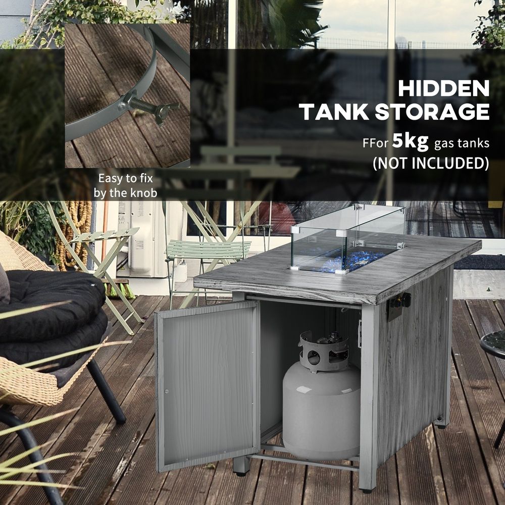 Outsunny Gas Fire Pit Table - 50,000 BTU Burner, Cover, Glass Screen