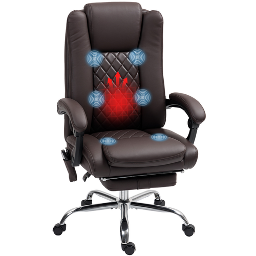 HOMCOM PU Leather Massage Office Chair, Reclining Desk Chair, Brown