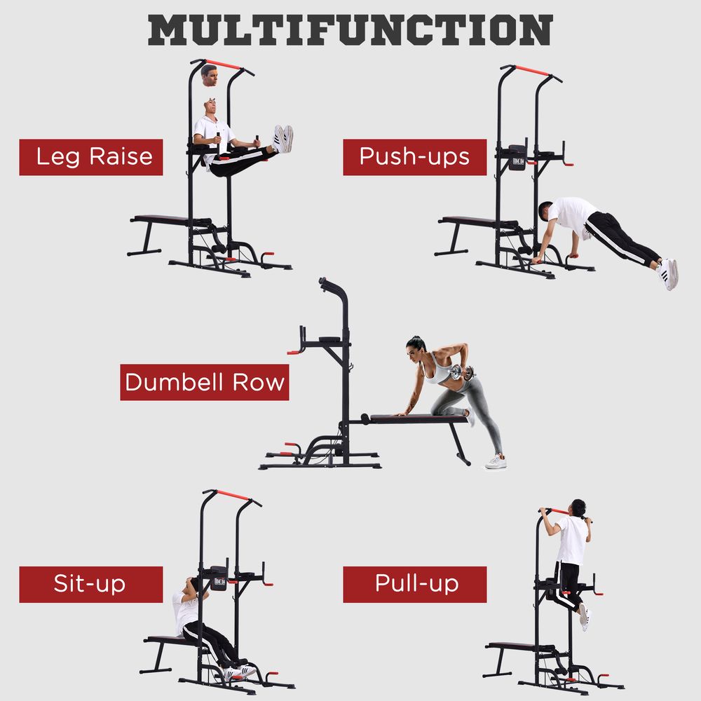 Ultimate Home Workout Tower: Steel Frame Bench Bars Ropes - HOMCOM