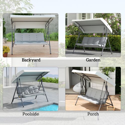Outsunny 3 Person Porch Swing Chair Outdoor Lounge Bench Canopy Light Grey