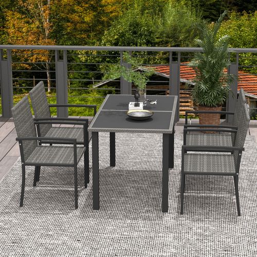 Outsunny 4 Seater Rattan Garden Furniture Set with Glass Tabletop - Grey