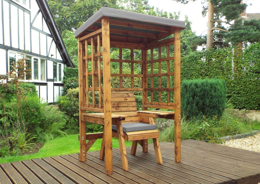 Premium Wentworth Single Arbour - Green, FSC Wood, Roof Cover, Side Tables - Made in Britain (80 characters)