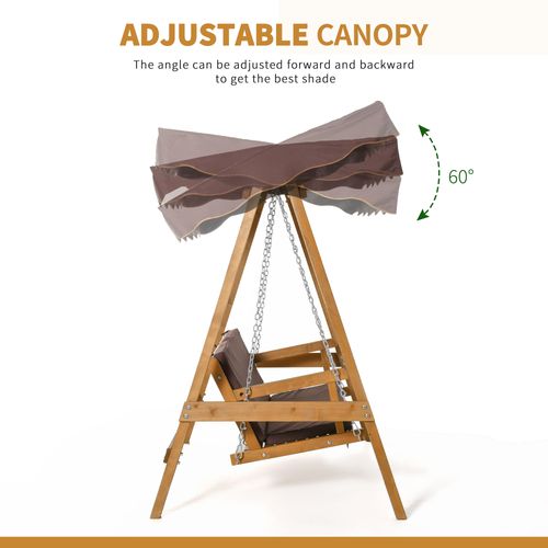 3 Seater Swing Chair & Adjustable Canopy, Wooden Hammock Bench Brown