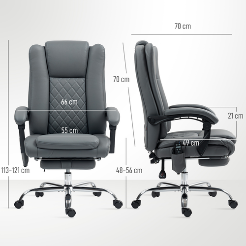 HOMCOM PU Leather Massage Office Chair, Reclining Desk Chair, Grey