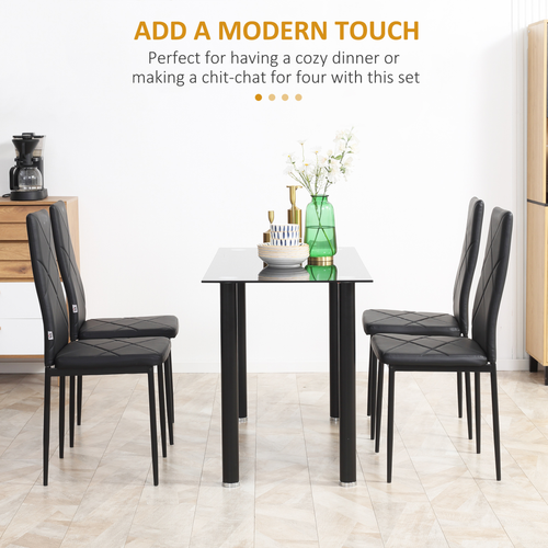 HOMCOM 4-Pieces Dining Chairs, Faux Leather Kitchen Chairs, Black