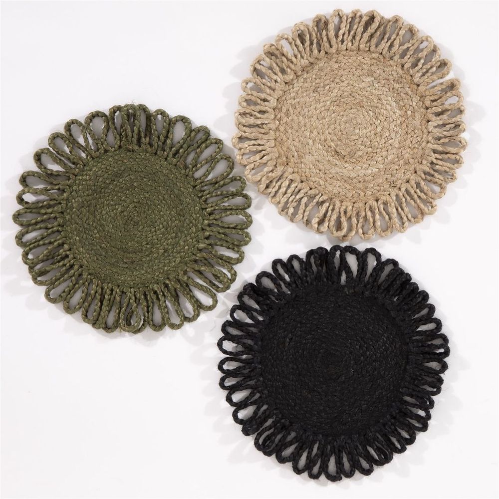Premium Quality Thames Jute Star Placemats - Set of 2 - Black - 36x36cm
