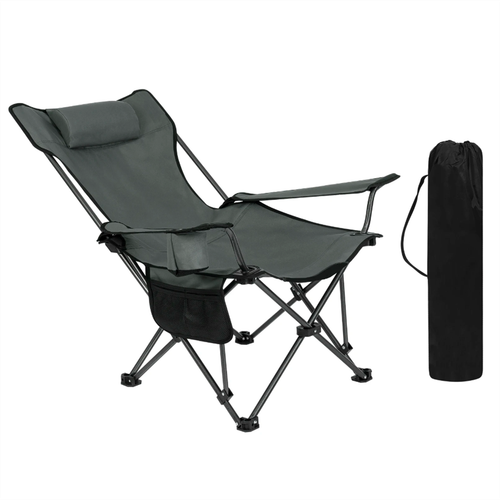 Camping Chair with Carry Bag Fishing Grey Robust Durable Seating and Lying 2 in one