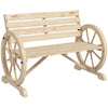 Outsunny 2 Seater Garden Bench w/ Wooden Cart Wagon Wheel Natural
