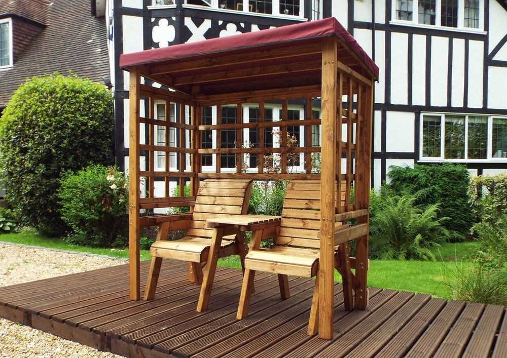 Henley Twin Seat Arbour Green - High Quality, Hand-finished Wood - Waterproof roof - Made in Britain - 10 Year Guarantee