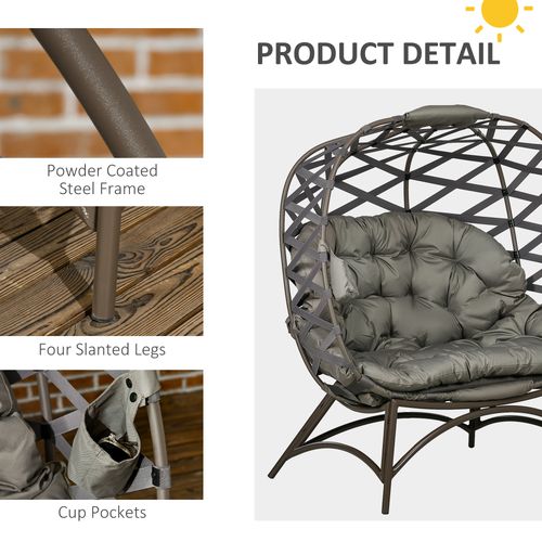 Outsunny 2 Seater Egg Chair Outdoor with Cushion, Cup Pockets - Sand Brown
