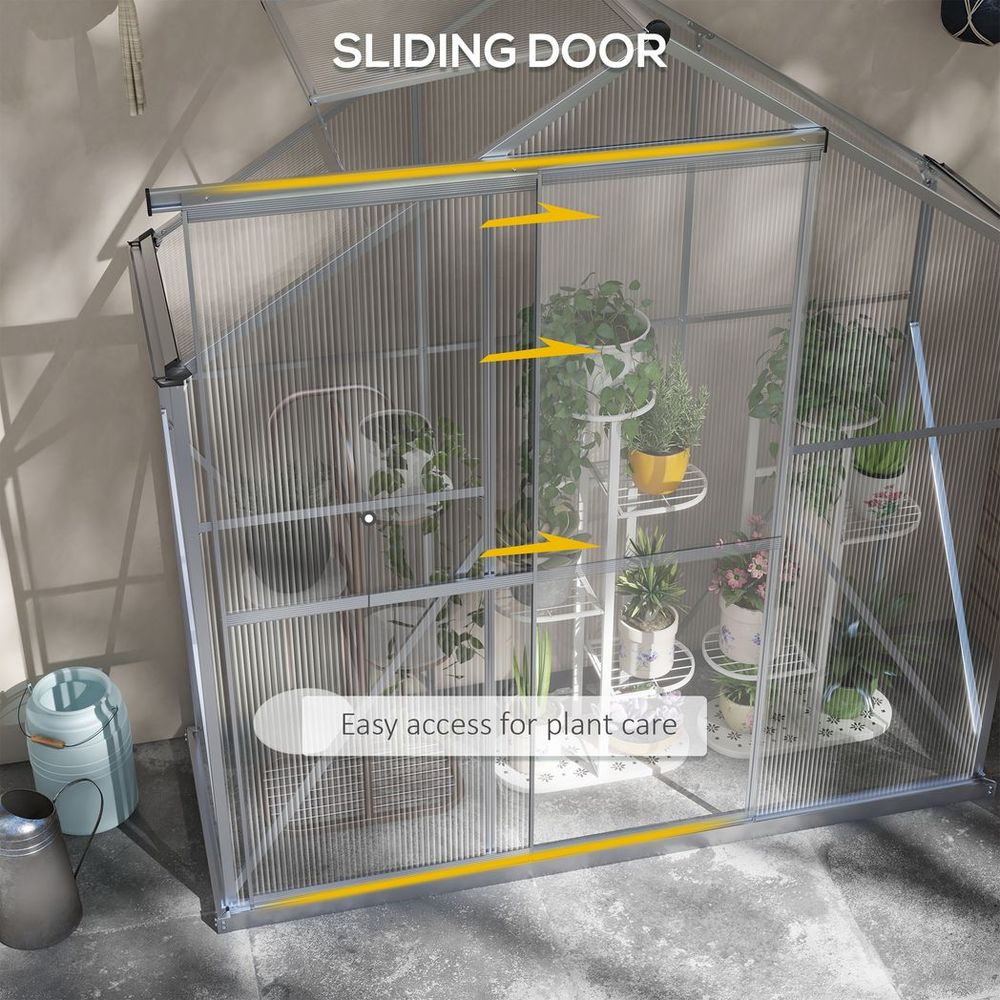 Outsunny 6x2.5ft Polycarbonate Greenhouse, Aluminium Frame, Silver