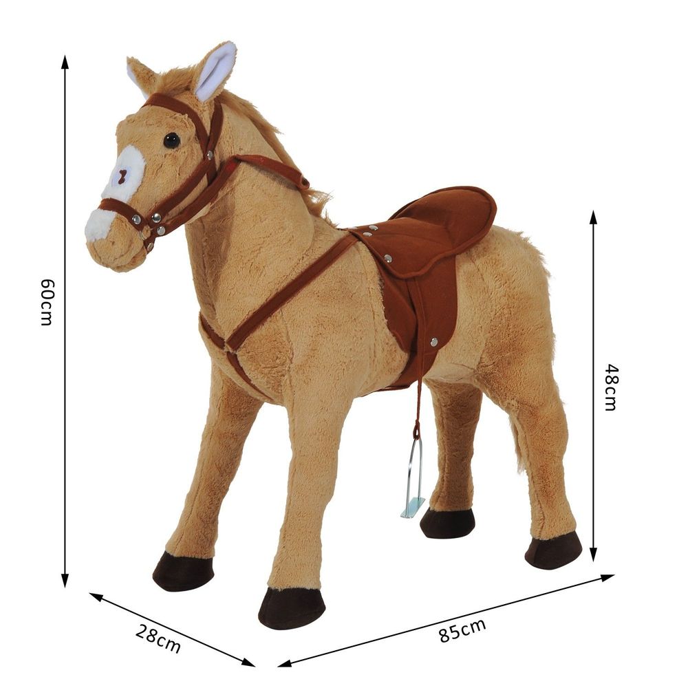 HOMCOM Kids Ride On Standing Horse Cuddly Toy Children Plush Soft Pony Gift w/Neigh Sound or 3 Years and Up Beige