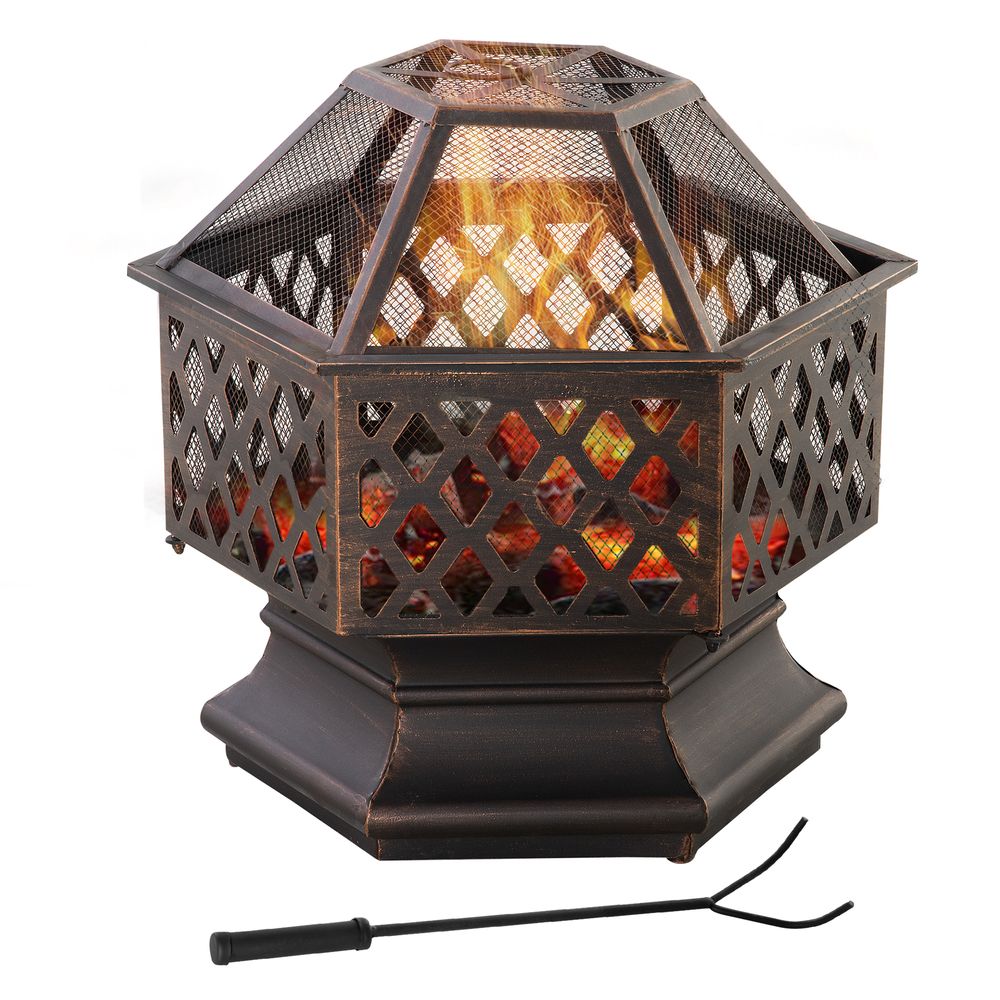 Premium Outdoor Fire Pit with Screen Cover - Portable Wood Burning Firebowl