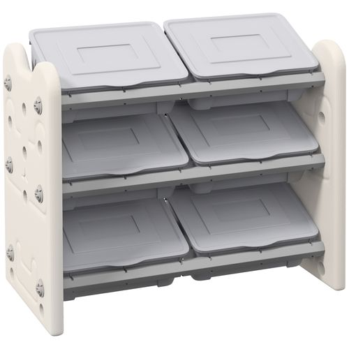 AIYAPLAY Kids Toy Storage Units with 6 Storage Boxes, 76 x 37 x 60cm, Grey