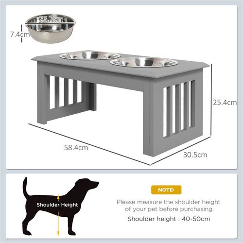 Dog bowls Pet Feeding 2x Stainless Bowls Grey 58.4L x 30.5W x 25.4H cm