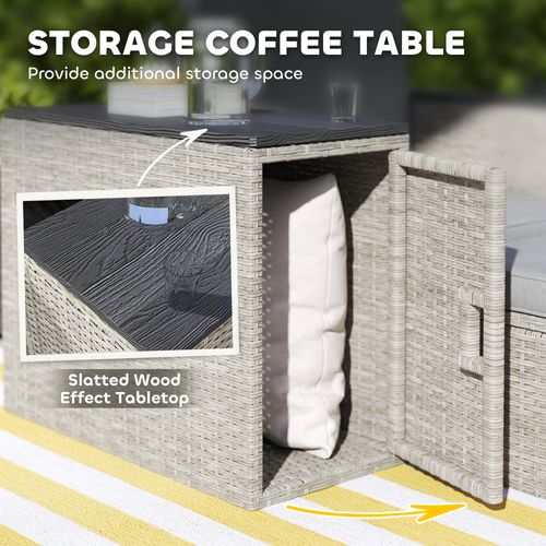 Outsunny 5 Piece Rattan Garden Furniture Set w/ Storage Table, Stools, Grey