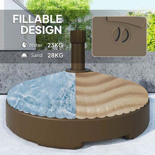 Outsunny Garden Parasol Base, 28kg Sand Filled, 23kg Water Filled, Brown