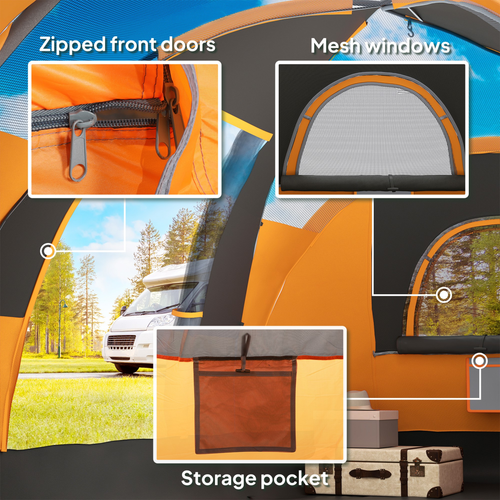 Outsunny 5-6 Man Camping Tent with Bag, Fibreglass and Steel Frame
