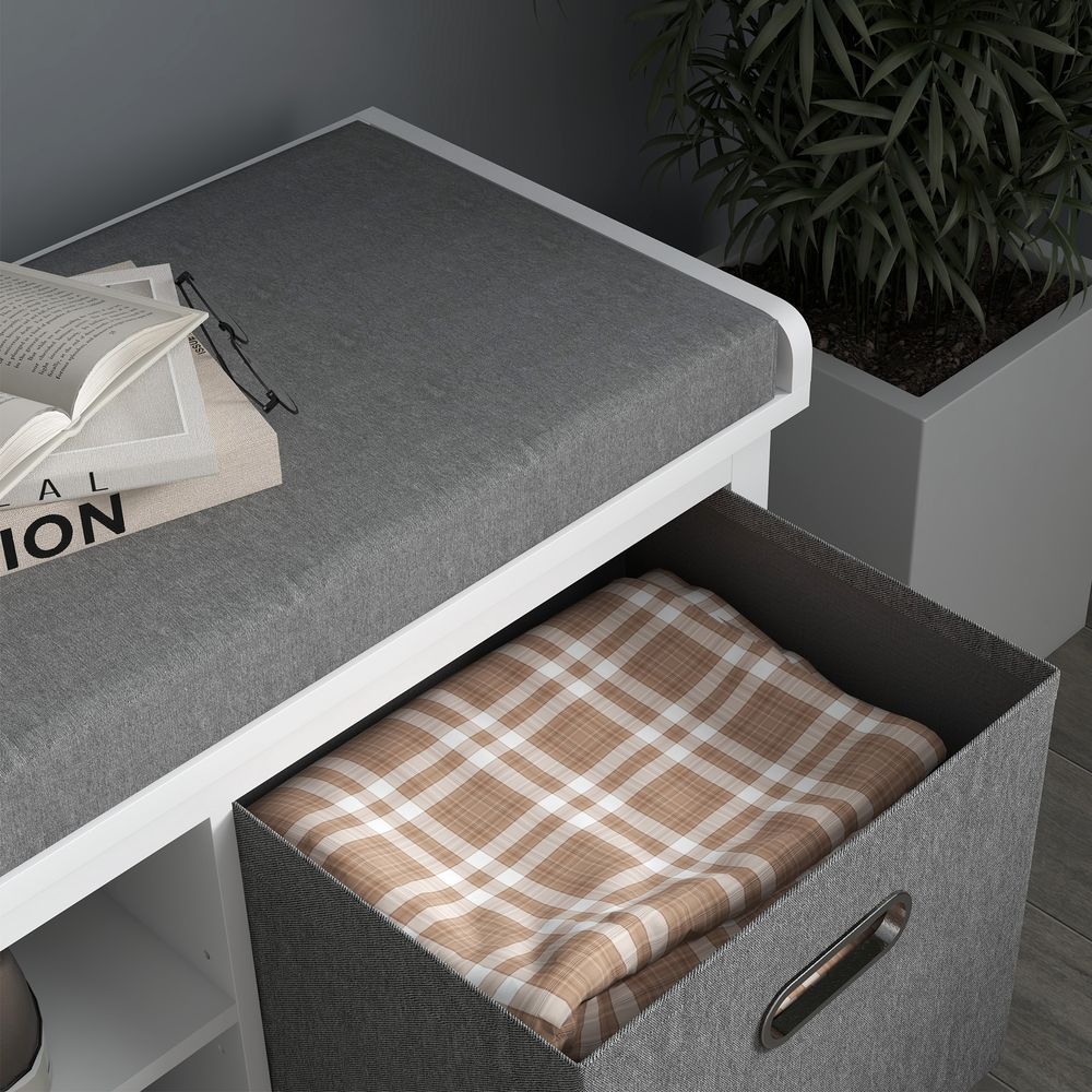 HOMCOM Shoe Bench w/ Cushioned Seat & Fabric Drawers - Entryway & Hallway Organizer - White
