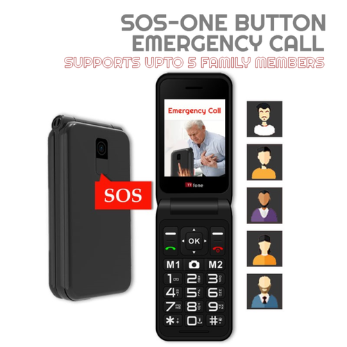 TTfone Black TT760 Flip 4G Mobile with USB C Cable, Vodafone SIM