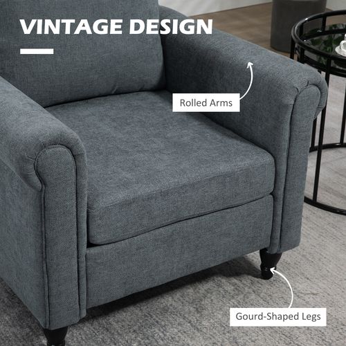 HOMCOM Vintage Armchair Fabric Accent Chair with Gourd-Shaped Rubber Wood Legs