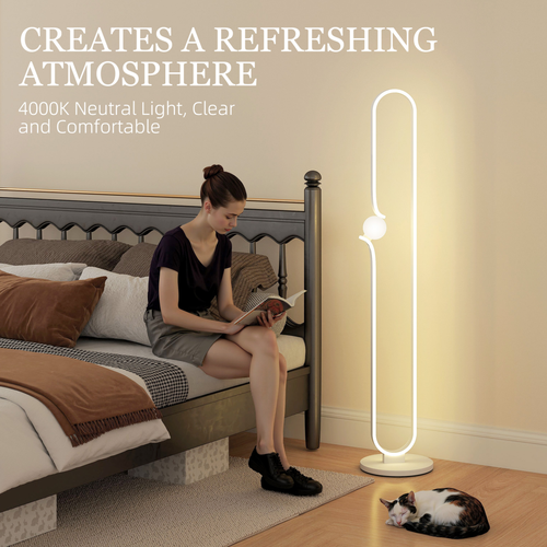 HOMCOM Dimmable LED Floor Lamp with Glass Night Light, Foot Switch, White