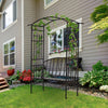 Durable Black Steel Frame Garden Arch w/ 2-Seater Bench - Perfect for Climbing Plants & Relaxing