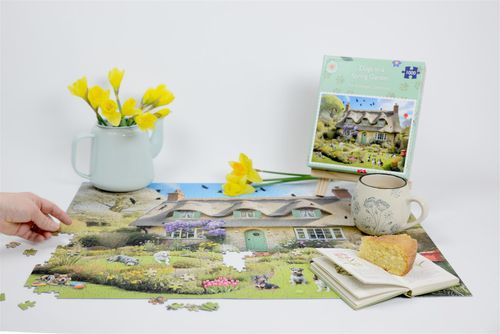 Dogs In A Spring Cottage Garden 1000 Piece Jigsaw Puzzle