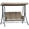 3 Person Swing Chair High Back Design, Side Pouches & Adjustable Canopy, Brown