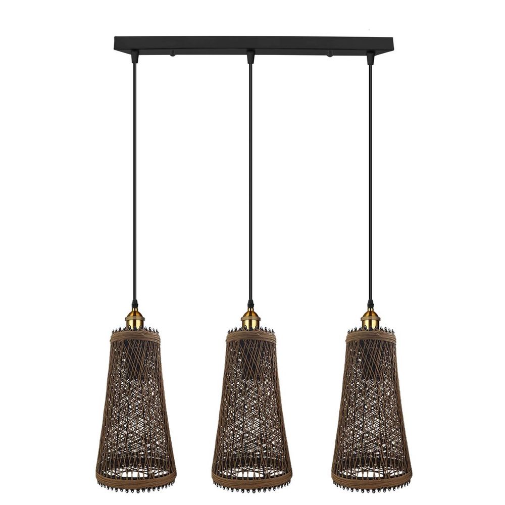 Retro Industrial Vintage Rattan Ceiling Pendant - 3 Head Natural Wicker Basket Style - High-Quality Materials - Dimmable - Free Shipping
