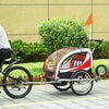HOMCOM Child Bike Trailer, Baby Bicycle Trailer for 2 Kids with 5 Point Harness, Steel Frame, Reflectors, Safety Flag, Hitch Coupler, Red