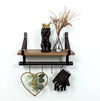 Dark Oak Wall Shelf with Black Rail - PARGI: Professional-Quality, 1 Tier, 15mm MDF+Iron, Black+Oak
