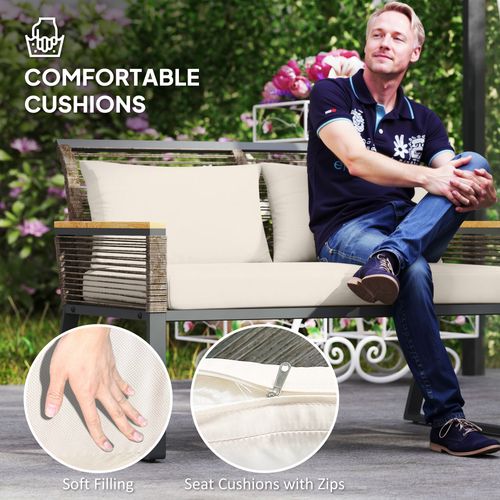 Outsunny 4 Seater Round Wicker Rope Garden Furniture Set with Cushions Grey