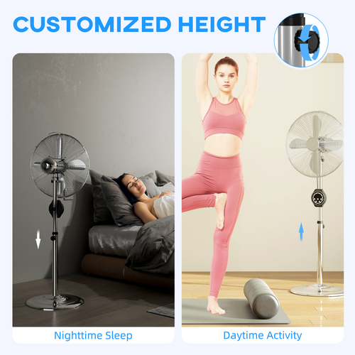 HOMCOM Metal Pedestal Fan with Oscillating, Adjustable Height, Timer
