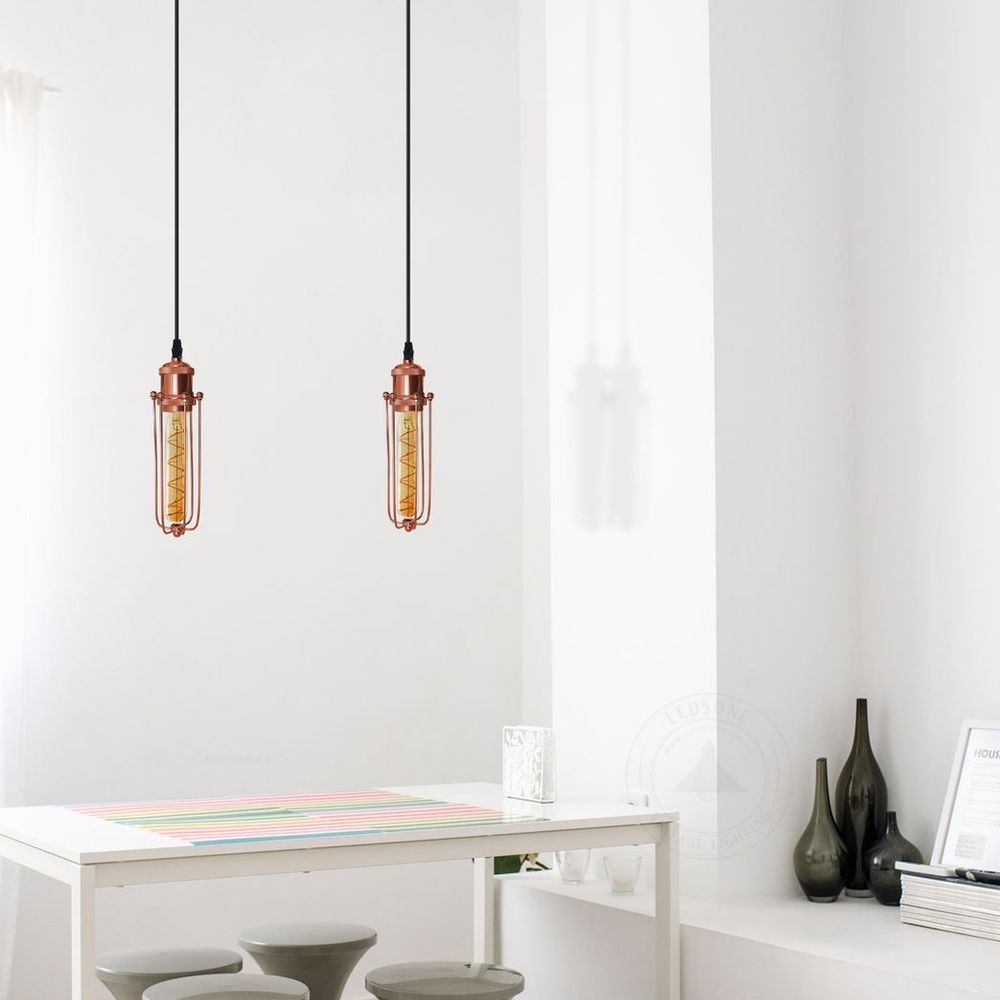 Rose Gold Ceiling Pendant Light | Vintage Industrial Hanging Lamp Fixture | E27, Wire Cage | High-Quality Metal Construction