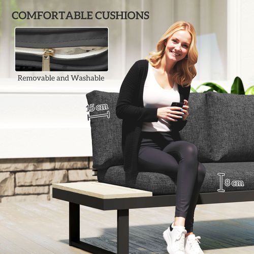 Outsunny 4 Seater L Shaped Aluminium Garden Furniture Set with Coffee Table