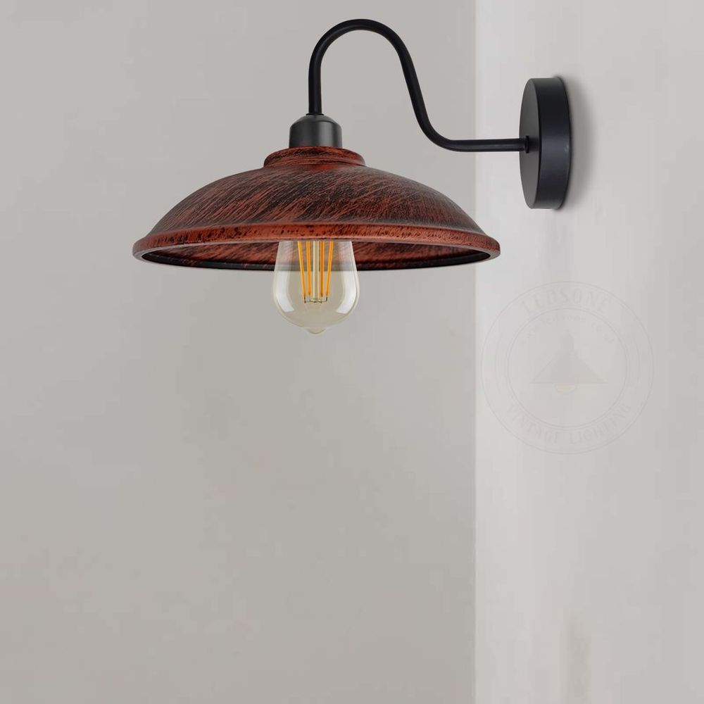 Vintage Rustic Red Wall Light Fixture, Black Wall Sconce, E27 Base Socket, Swan Neck Shape Shade - High-Quality, Durable