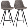 Set Of 2 Bar Stools Vintage PU Leather Tub Seats Padded w/ Steel Frame Dark Grey