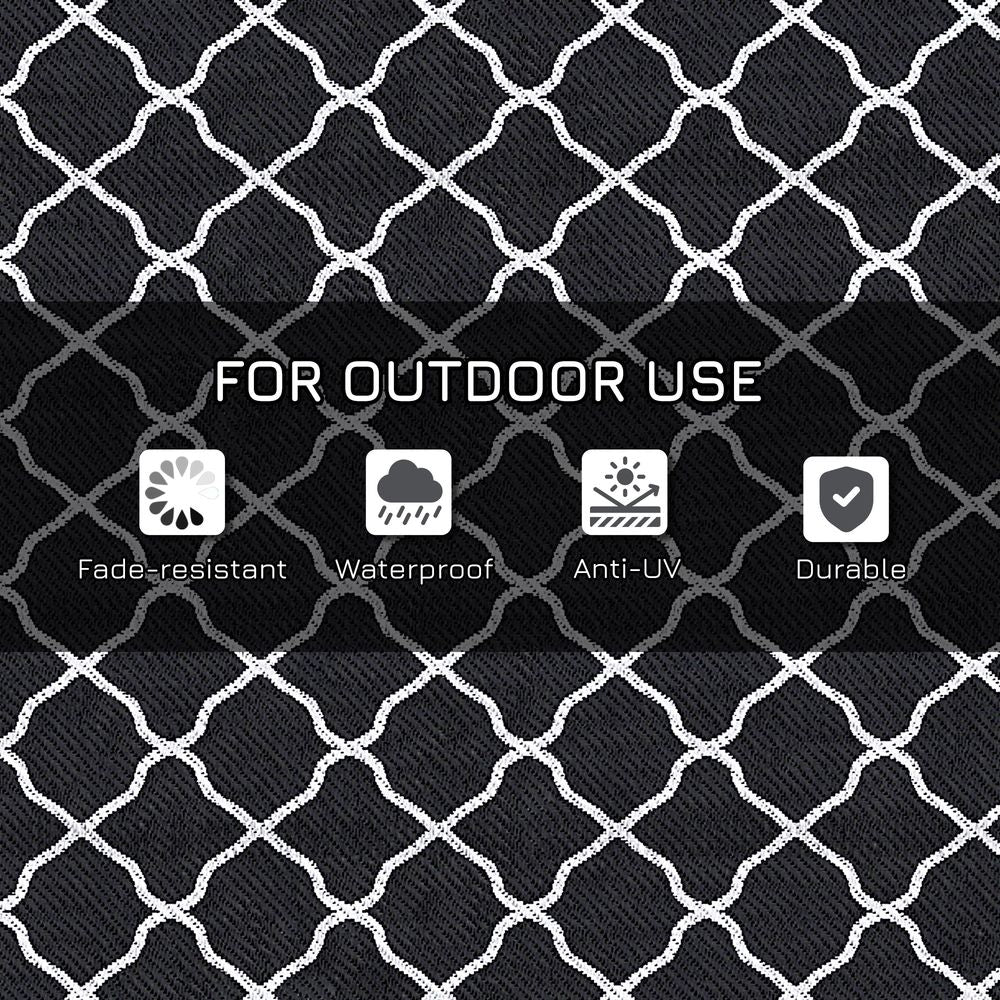 Outsunny Reversible Waterproof Outdoor Rug with Carry Bag, 182 x 274 cm, Black