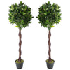 Pair of 120cm (4ft) Twisted Stem Artificial Topiary Bay Laurel Ball Trees