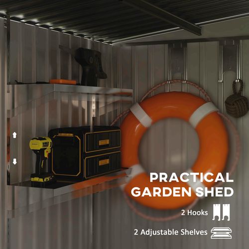 Outsunny 7 x 5FT Garden Shed w/ Foundation Lean to Metal Tool Shed Dark Grey