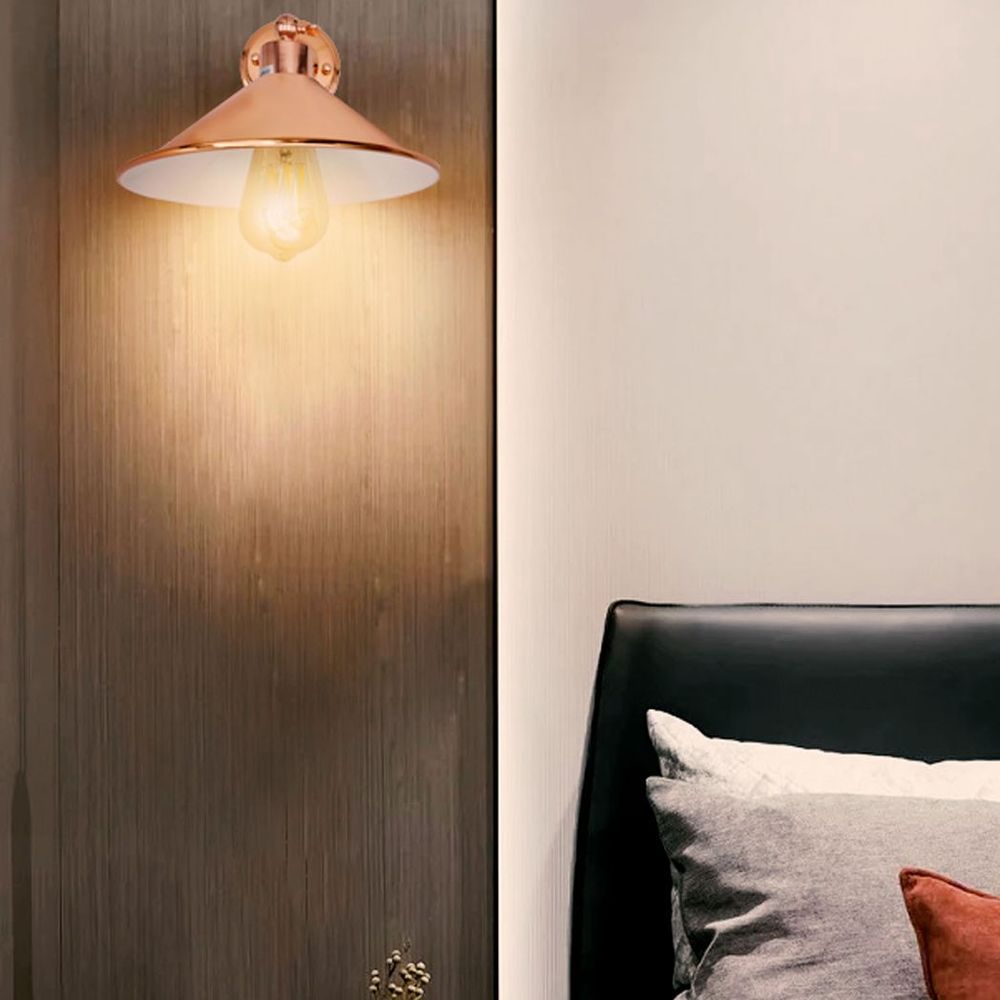 Vintage Industrial Rose Gold Retro Wall Light - Sturdy Metal Lamp Shade, Classic Style, E27, Electroplated Finish