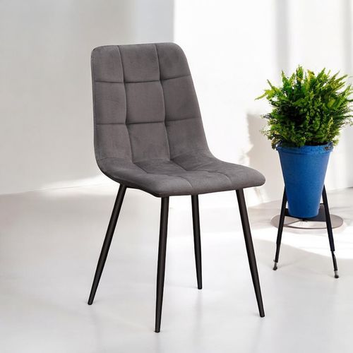 GREY FABRIC CHAIR BLACK METAL LEGS - L52 x W44 x H86 cm
