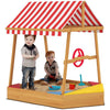 AIYAPLAY Wooden Kids Sandpit with Canopy, Seats, Rudder & Bottom Liner